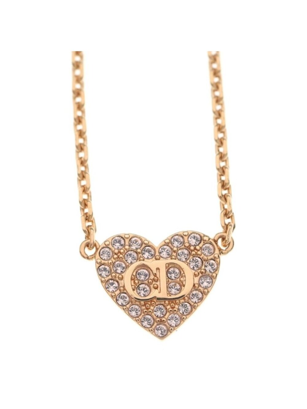 Dior CD Logo Line Stone Heart Necklace Pendant Chain Pink Gold - Picture 3 of 6